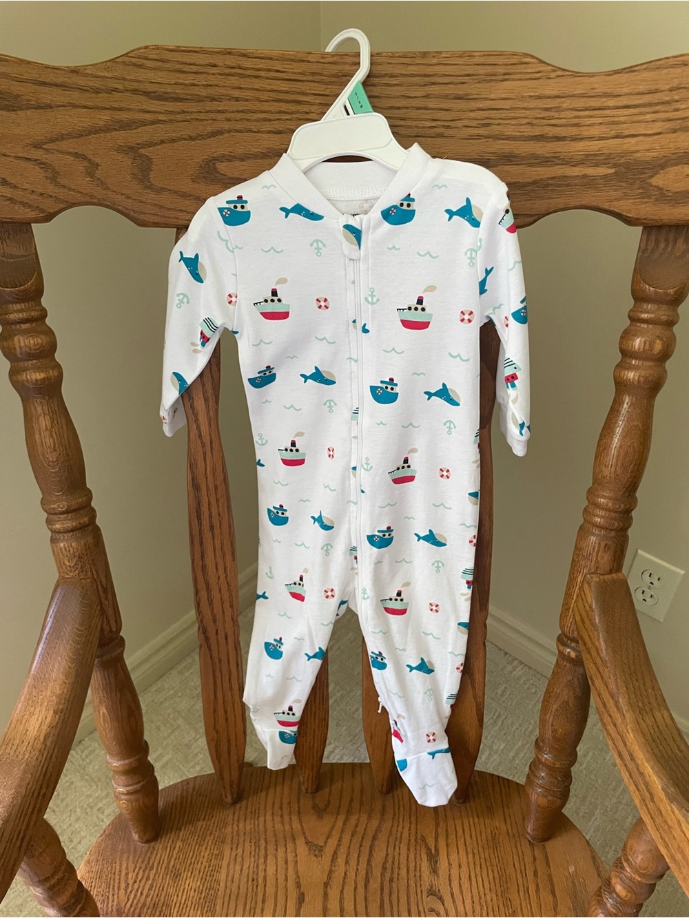 George White Nautical Print Baby Footie